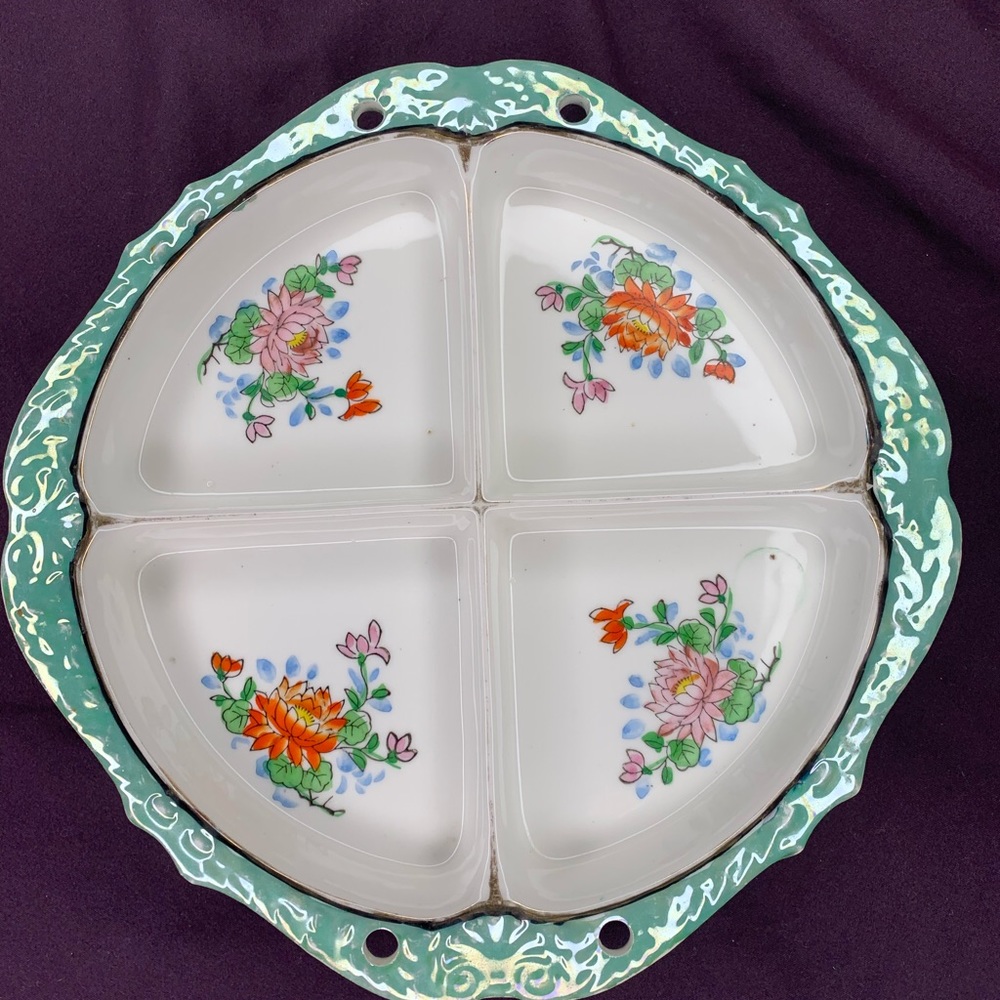 antique 1920’s Moriyama divided serving dish 9” across Japan